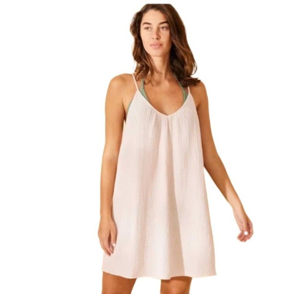 Shade & Shore Mini Dress Womens M Cream Cotton Gauze Boho Beach Swim Cover New